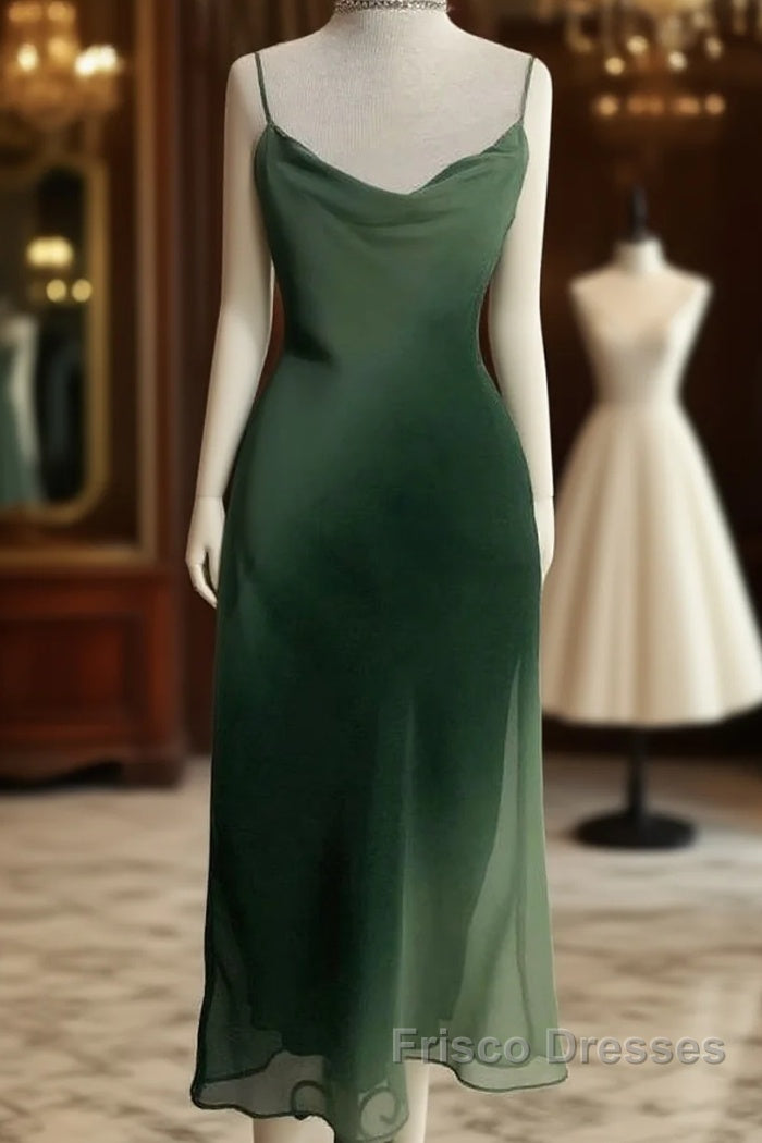 Chic A Line Spaghetti Straps Green Chiffon Evening Dress Formal Prom Dress Main image
