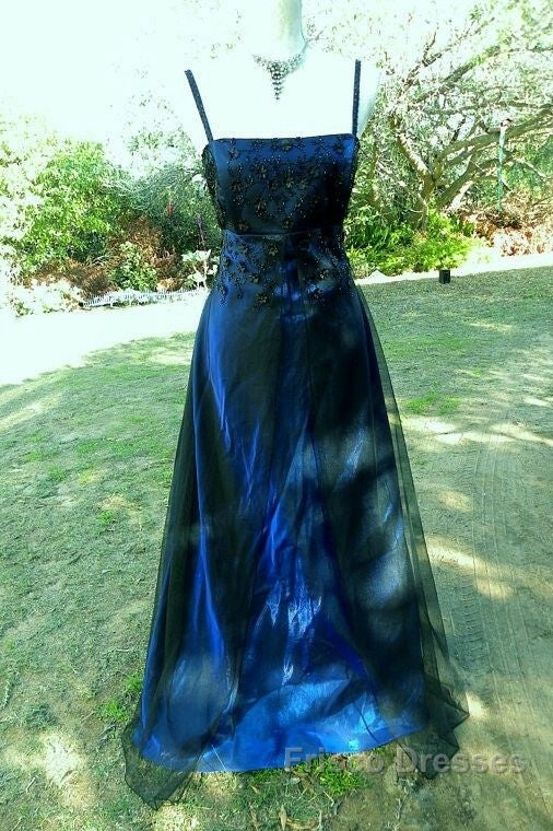 Chic A Line Spaghetti Straps Navy Blue Tulle Evening Dress Long Formal Prom Dress Secondary image