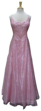 Chic A Line Spaghetti Straps Pink Long Evening Dress Beads Long Formal Prom Dress