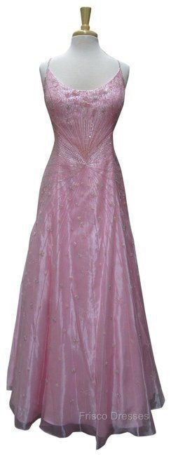Chic A Line Spaghetti Straps Pink Long Evening Dress Beads Long Formal Prom Dress
