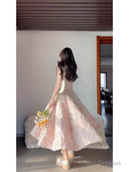 Chic A Line Spaghetti Straps Pink Satin Ankle Length Prom Dresses Birthday Outfits