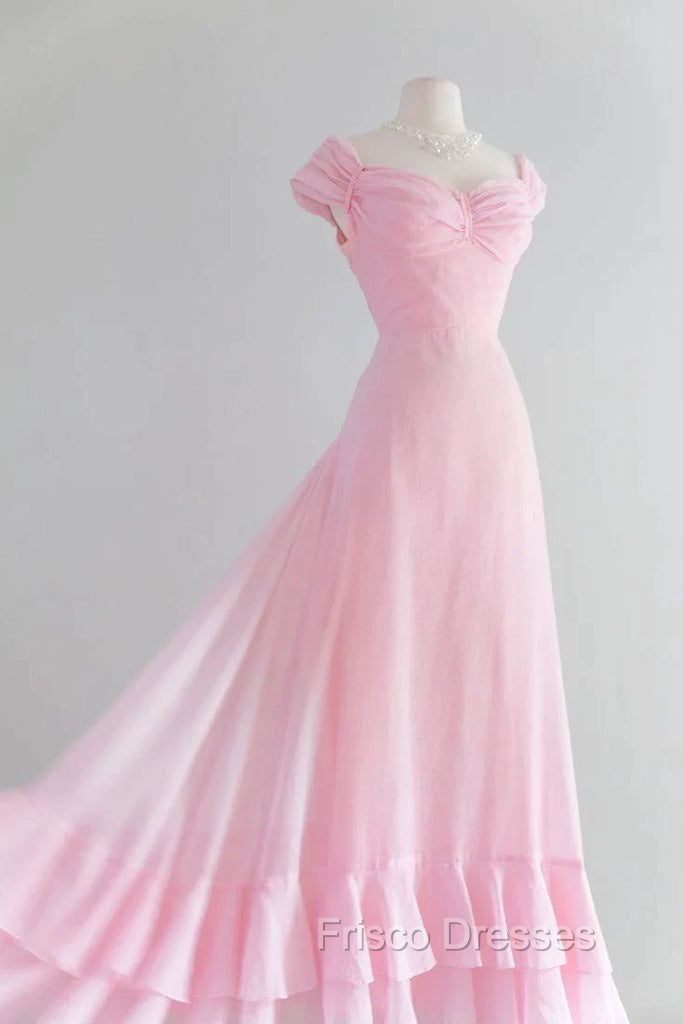 Chic A Line Sweetheart Pink Satin Long Evening Dress Formal Prom Dress Secondary image