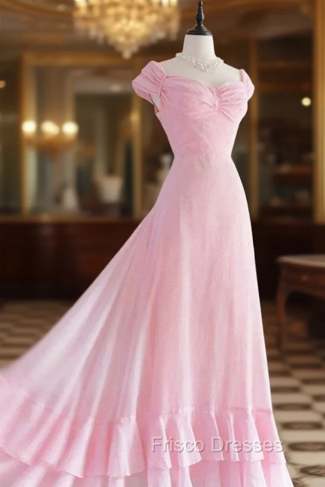 Chic A Line Sweetheart Pink Satin Long Evening Dress Formal Prom Dress Main image
