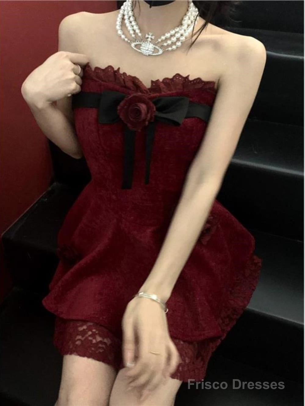 Chic A Line Sweetheart Red Lace Homecoming Dresses Birthday Dress Birthday Outfits Secondary image