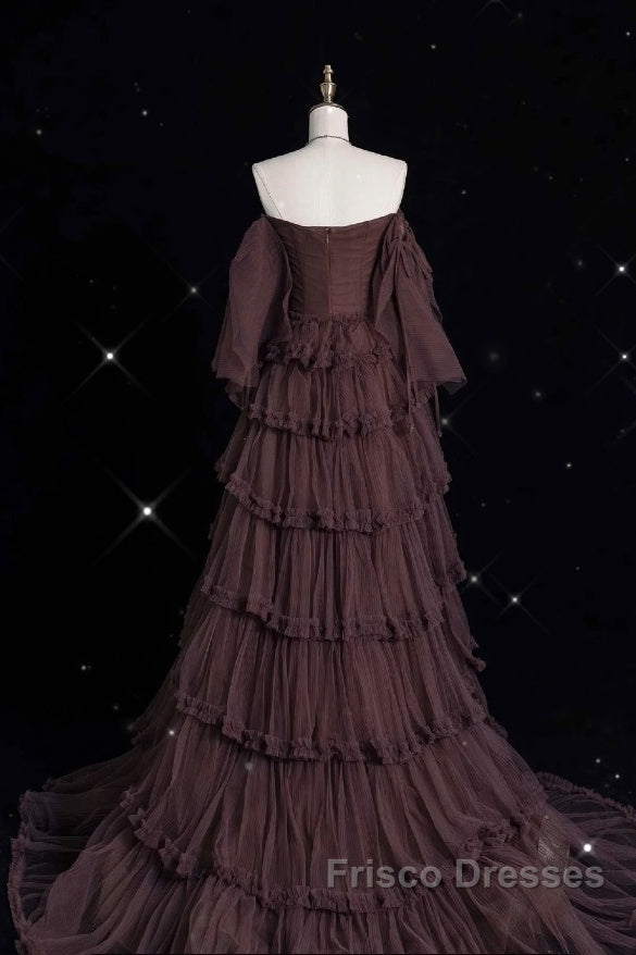 Chic Ball Gown Off The Shoulder Long Sleeves Evening Dress Tulle Long Formal Prom Dress Secondary image