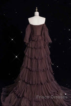 Chic Ball Gown Off The Shoulder Long Sleeves Evening Dress Tulle Long Formal Prom Dress
