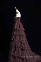 Chic Ball Gown Off The Shoulder Long Sleeves Evening Dress Tulle Long Formal Prom Dress
