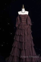 Chic Ball Gown Off The Shoulder Long Sleeves Evening Dress Tulle Long Formal Prom Dress