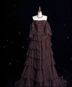 Chic Ball Gown Off The Shoulder Long Sleeves Evening Dress Tulle Long Prom Dresses