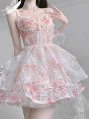 Chic Ball Gown Spaghetti Straps Lolita Dress Pink Birthday Dresses Birthday Outfits