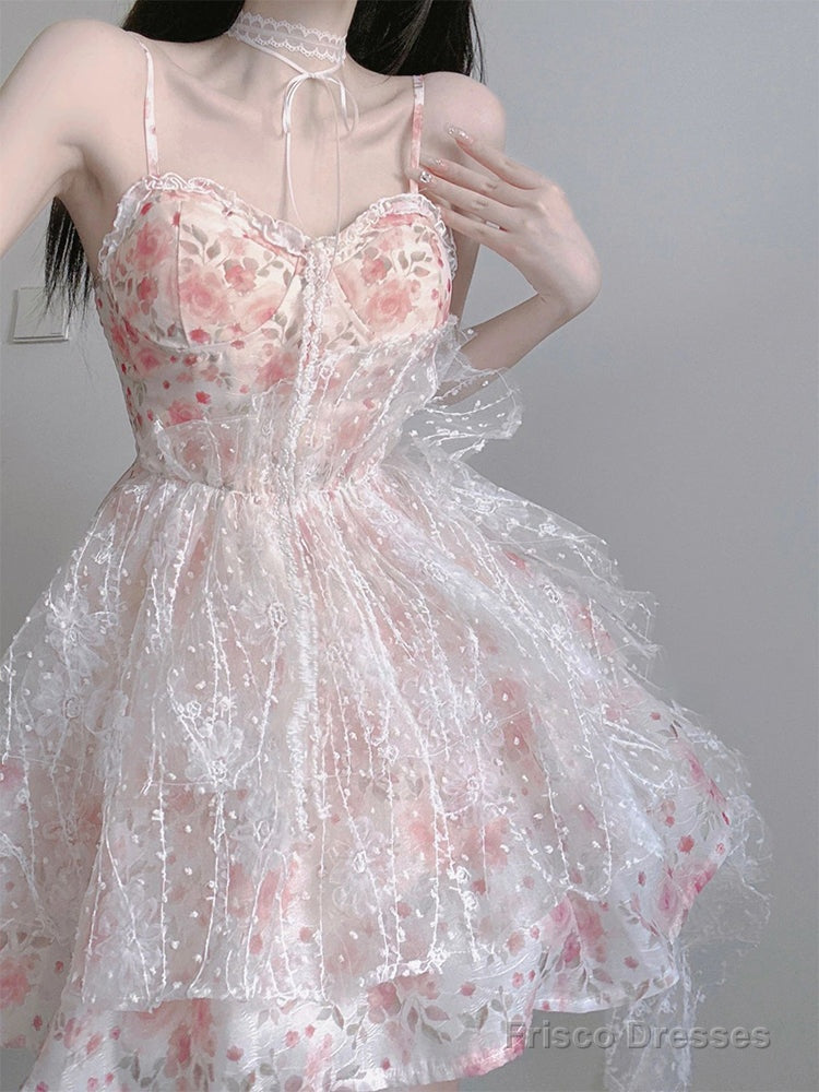 Chic Ball Gown Spaghetti Straps Lolita Dress Pink Birthday Dresses Birthday Outfits