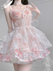Chic Ball Gown Spaghetti Straps Lolita Dress Pink Birthday Dresses Birthday Outfits