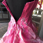Chic Ball Gown Spaghetti Straps Pink Satin Formal Dress Long Formal Prom Dress With Embroidered