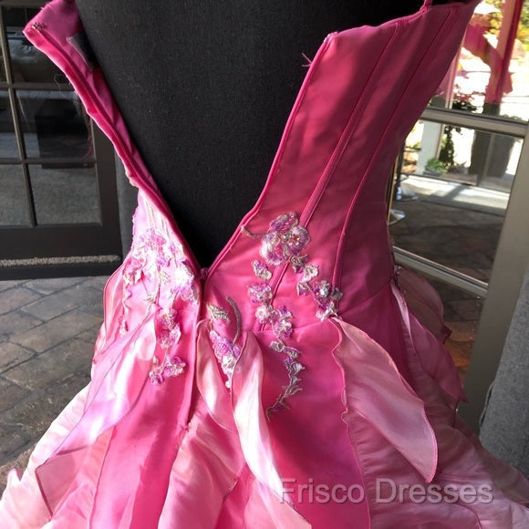 Chic Ball Gown Spaghetti Straps Pink Satin Formal Dress Long Formal Prom Dress With Embroidered