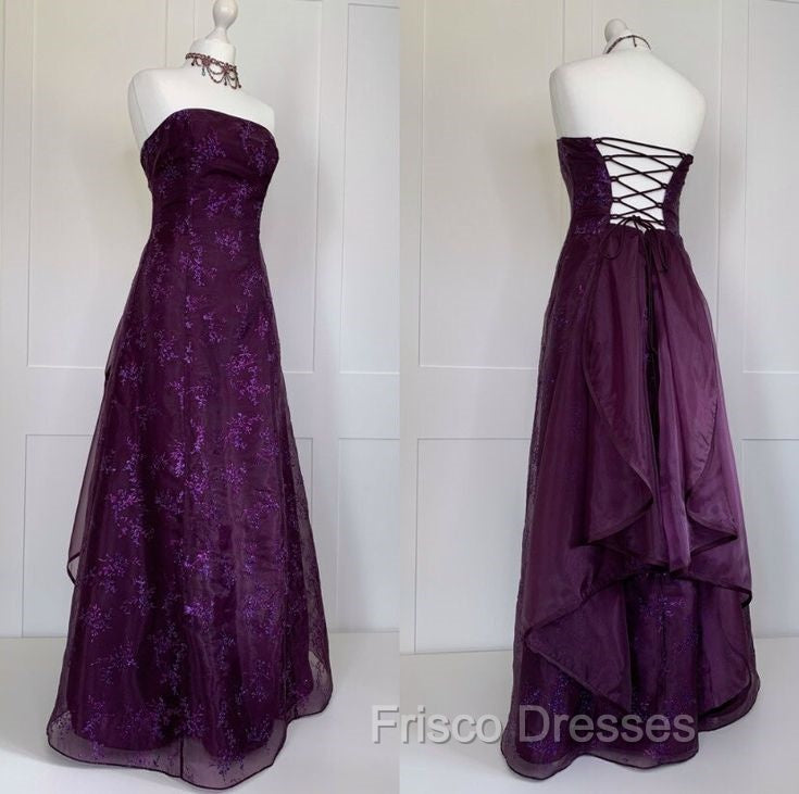 Chic Ball Gown Strapless Grape Tulle Evening Dress Long Formal Prom Dress Secondary image