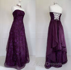 Chic Ball Gown Strapless Grape Tulle Evening Dress Long Formal Prom Dress