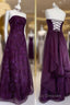 Chic Ball Gown Strapless Grape Tulle Evening Dress Long Formal Prom Dress