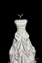 Chic Ball Gown Strapless Taffeta Ivory Long Wedding Dress Bridal Dress
