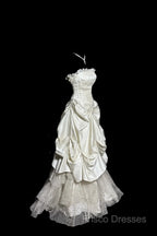 Chic Ball Gown Strapless Taffeta Ivory Long Wedding Dress Bridal Dress