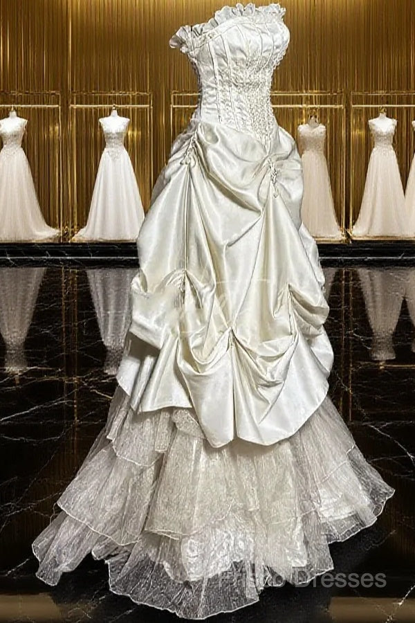 Chic Ball Gown Strapless Taffeta Ivory Long Wedding Dress Bridal Dress Main image