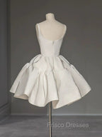 Chic Ball Gown Straps White Satin Homecoming Dress Birthday Dress Birthday Outfits