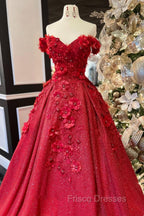 Chic Ball Gown V Neck Beads Appliques Red Off-the-Shoulder Long Quinceanera Dress With Petticoat