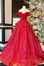 Chic Ball Gown V Neck Beads Appliques Red Off-the-Shoulder Long Quinceanera Dress With Petticoat