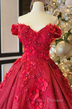 Chic Ball Gown V Neck Beads Appliques Red Off-the-Shoulder Long Quinceanera Dress With Petticoat