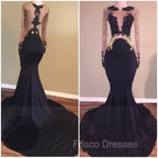 Chic Black Long-Sleeve Lace Mermaid Zipper Formal Prom Party Gowns
