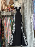 Chic Black Mermaid Spandex Straps With Lace Evening Dress, Black Long  Prom Dress