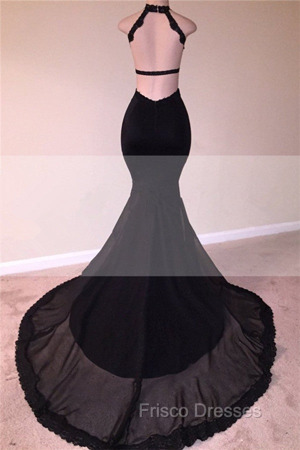Chic Black Open Back Lace Formal Prom Dress Sleeveless See Through Tulle Evening Gown Secondary image