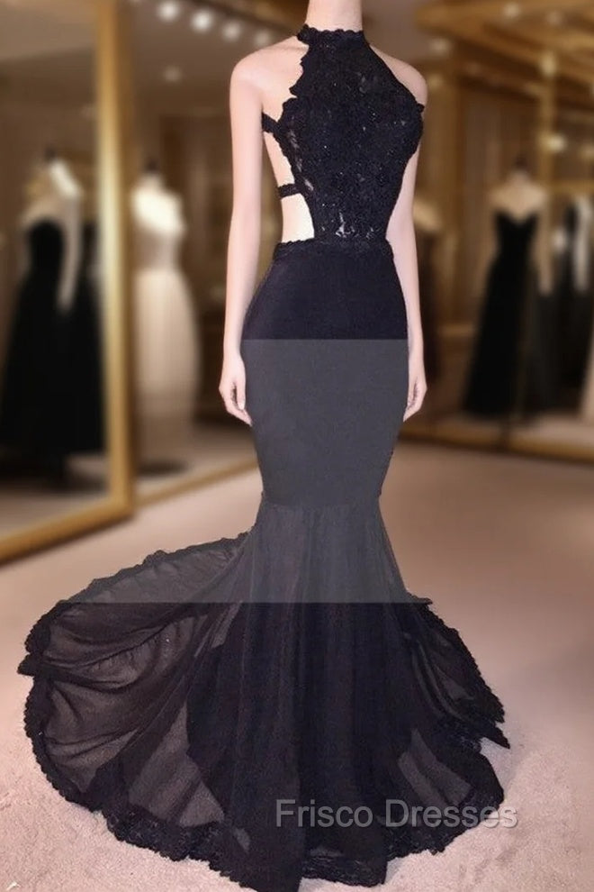 Chic Black Open Back Lace Formal Prom Dress Sleeveless See Through Tulle Evening Gown Main image
