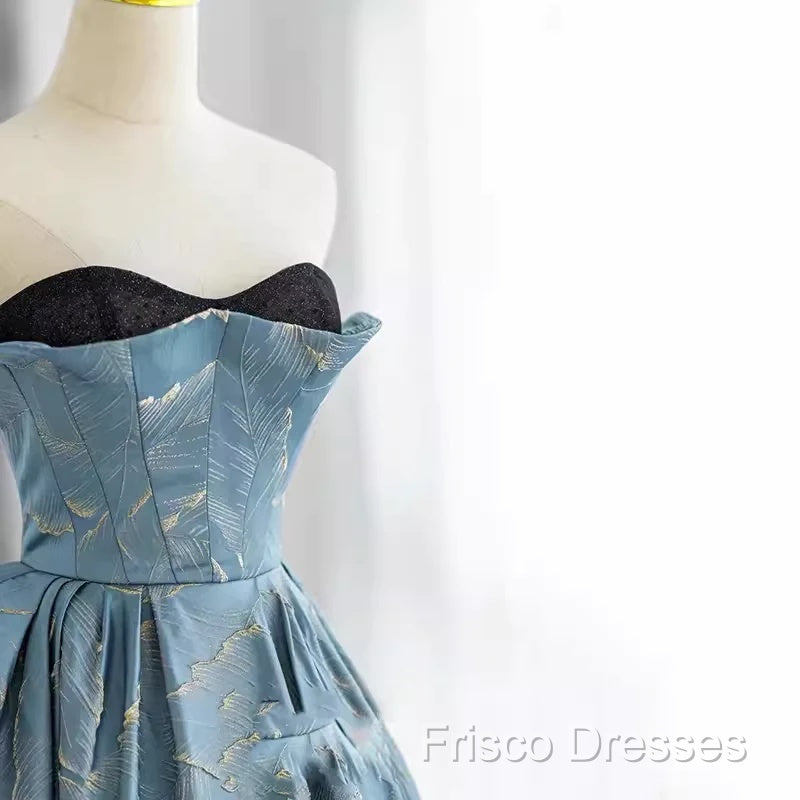 Chic Blue Strapless Long Formal Prom Dress Fairy Formal Dress