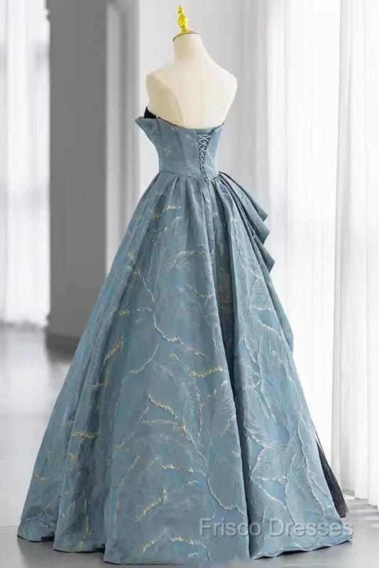 Chic Blue Strapless Long Formal Prom Dress Fairy Formal Dress