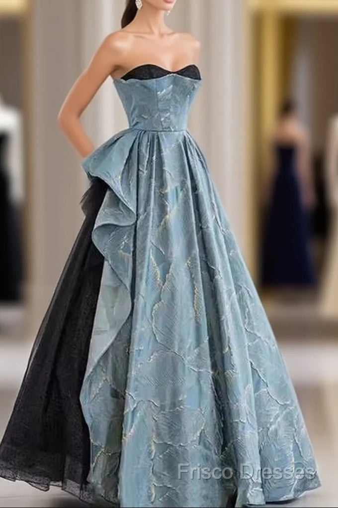 Chic Blue Strapless Long Formal Prom Dress Fairy Formal Dress Main image