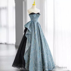 Chic Blue Strapless Long Prom Dress Fairy Evening Dress