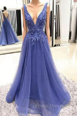 Chic Deep V-neck Straps Long Formal Prom Party Gowns| Exquisite Lace Beading Formal Prom Gown