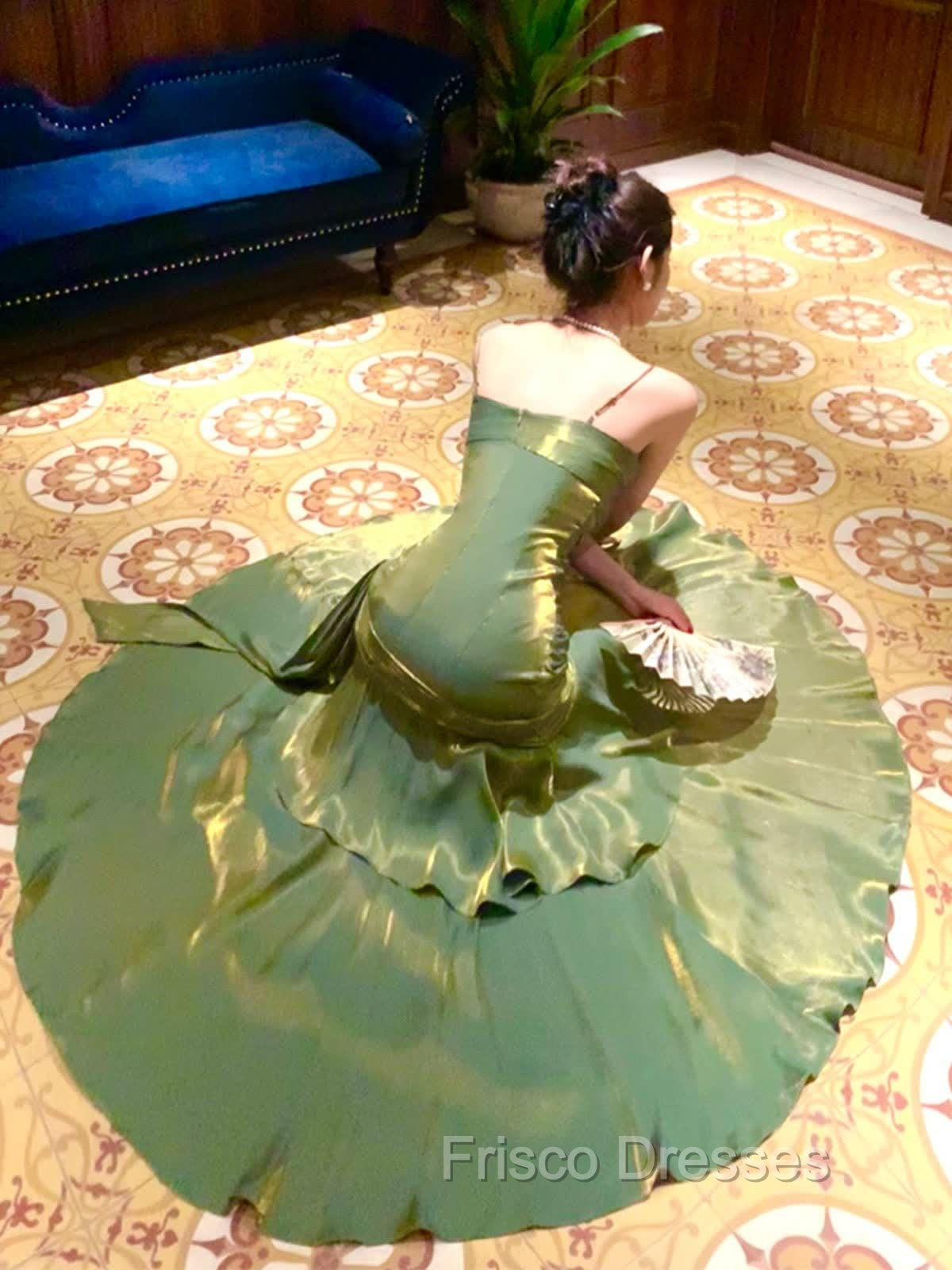 Chic Green Straps Sweetheart Long Formal Dress, Green Formal Prom Dress Evening Dress