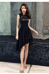 Chic High Low Chiffon And Satin Lace Party Dress, High Low Homecoming Dress Prom Dress