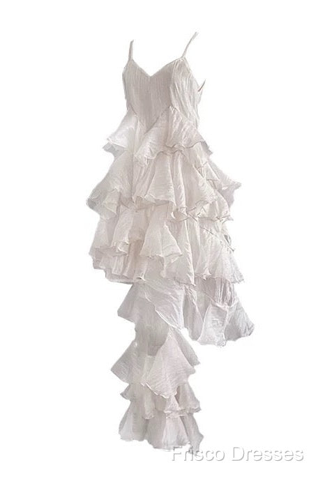 Chic High Low Spaghetti Straps Formal Prom Dress Birthday Dress With Ruffles Secondary image