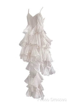 Chic High Low Spaghetti Straps Formal Prom Dress Birthday Dress With Ruffles