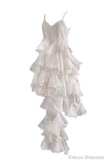 Chic High Low Spaghetti Straps Prom Dresses Birthday Dress With Ruffles