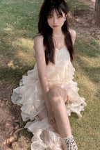 Chic High Low Spaghetti Straps Formal Prom Dress Birthday Dress With Ruffles