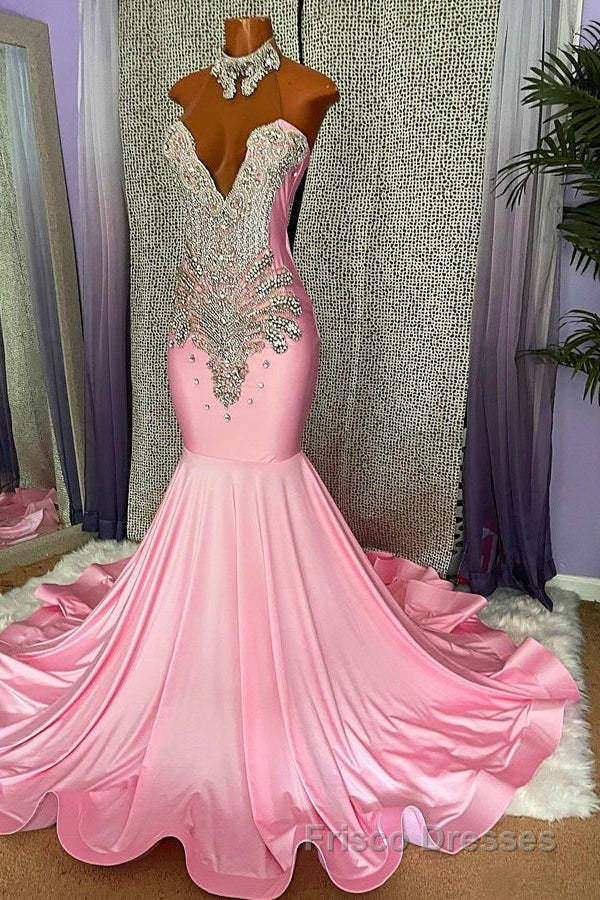 Chic High-neck Sleeveless Mermaid Formal Prom Dresses With Beading Secondary image