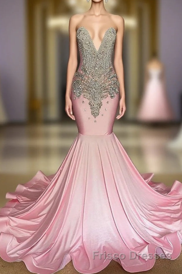 Chic High-neck Sleeveless Mermaid Formal Prom Dresses With Beading