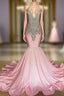 Chic High-neck Sleeveless Mermaid Formal Prom Dresses With Beading