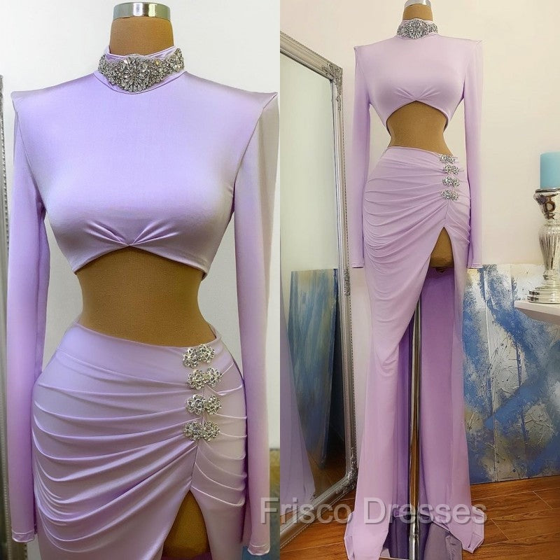 Chic High Split Long Sleeve Formal Prom Dress Mermaid High Neck Online