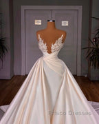 Chic Long A-line Cathedral Sleeveless V-neck Satin Wedding Dress