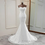 Chic Long Mermaid Strapless Lace Appliques Wedding Dress
