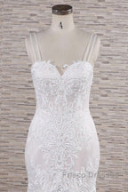 Chic Long Mermaid Sweetheart Spaghetti Strap Appliques Lace Wedding Dress